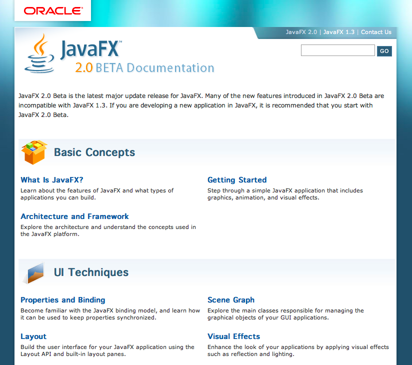 JavaFX Docs Page